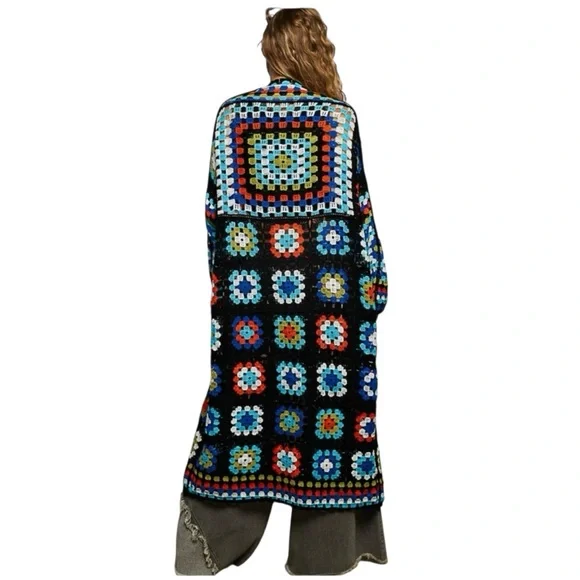 POL Granny Square Crochet Open Front Cardigan in Black NWOT - Picture 1 of 3